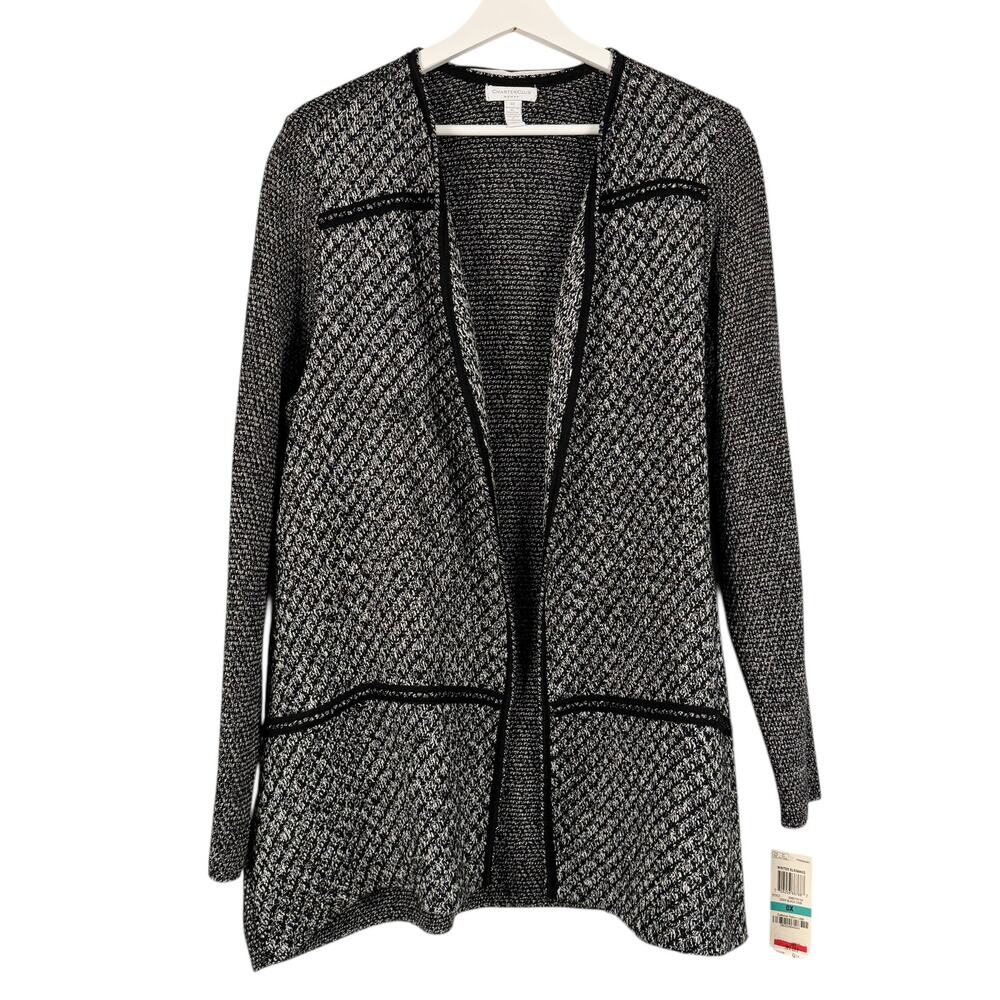 New Charter Club Knit Metallic Cotton Open Front Cardigan Sweater‎ sz 0X Preppy